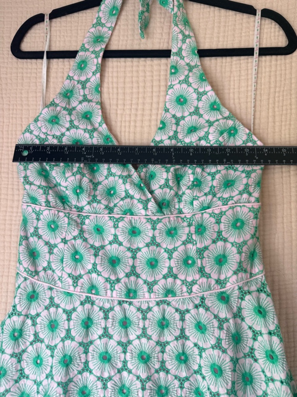 Lilly Pulitzer Halter Dress Size 8 Green White Floral Fit & Flare Cotton Summer - Picture 6 of 14